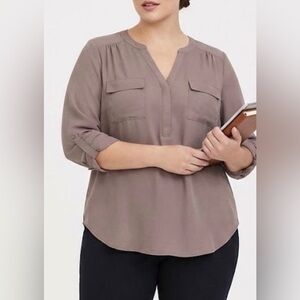 Torrid Mocha Roll-Tab Sleeve Blouse